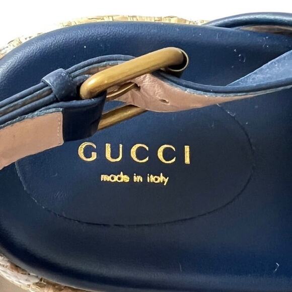 New Gucci Authentic Raffia Nappa GG Monogram Platform 703791 Sz 39 Rubber Soles - Picture 9 of 15